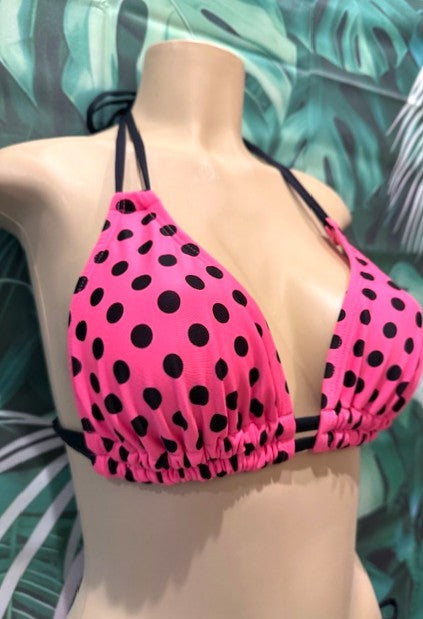 Lolita Double String Top Neon Pink and Black Polka Dots