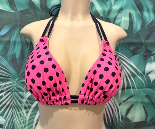 Lolita Double String Top Neon Pink and Black Polka Dots
