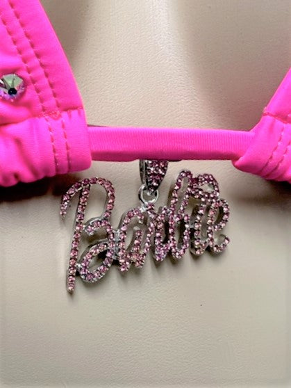 BARBIE Lyla Crystal Bikini Top Neon Pink with AB crystals