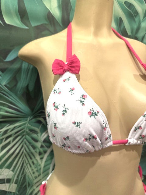 Lyla Triangle Top Cherry Blossom Pink Flowers Ribbed