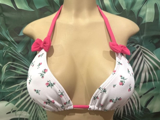 Lyla Triangle Top Cherry Blossom Pink Flowers Ribbed