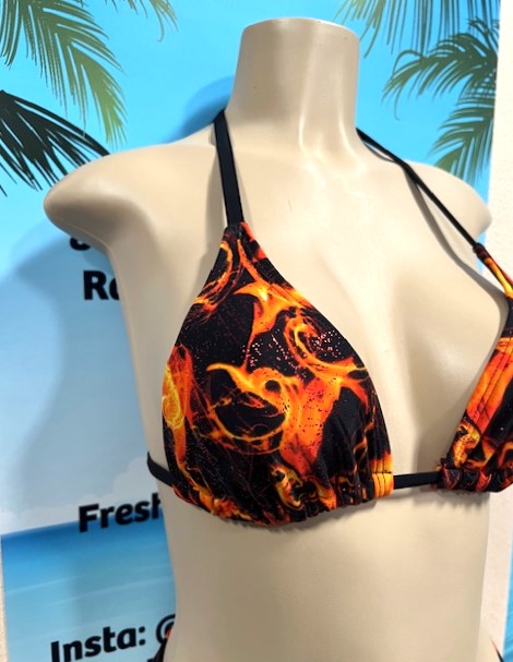 Lyla Triangle Top Black and Orange Flames