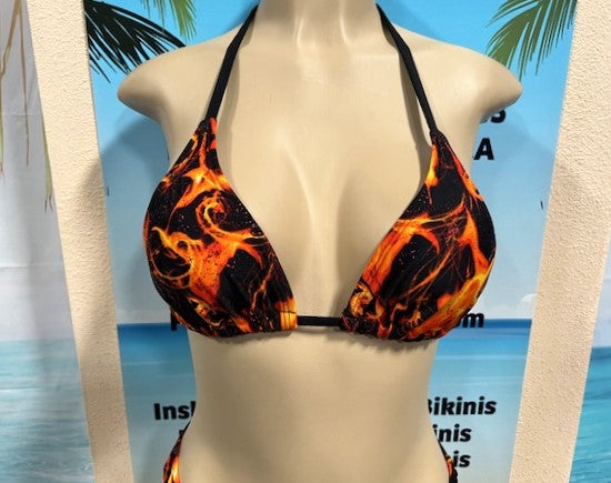 Lyla Triangle Top Black and Orange Flames