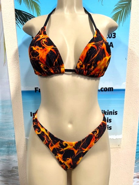 Lyla Triangle Top Black and Orange Flames