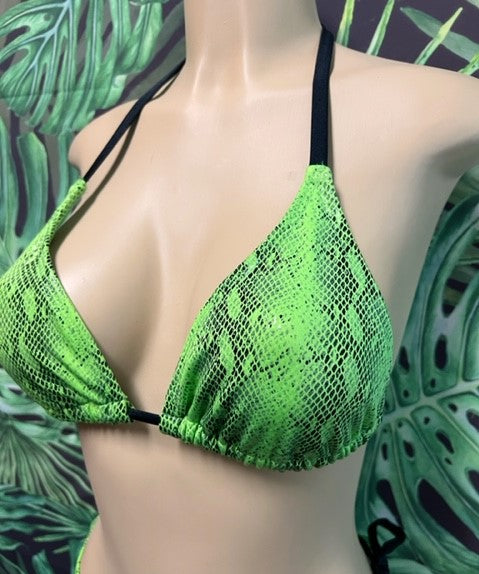 FINAL SALE Lyla Triangle Top Neon Green Black Anaconda