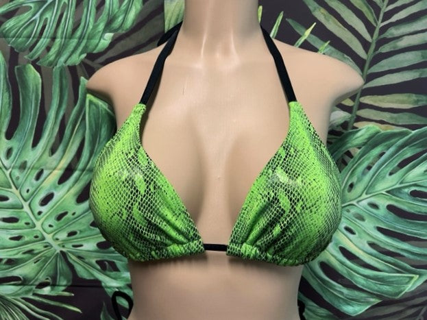 FINAL SALE Lyla Triangle Top Neon Green Black Anaconda