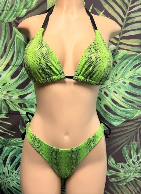 FINAL SALE Lyla Triangle Top Neon Green Black Anaconda