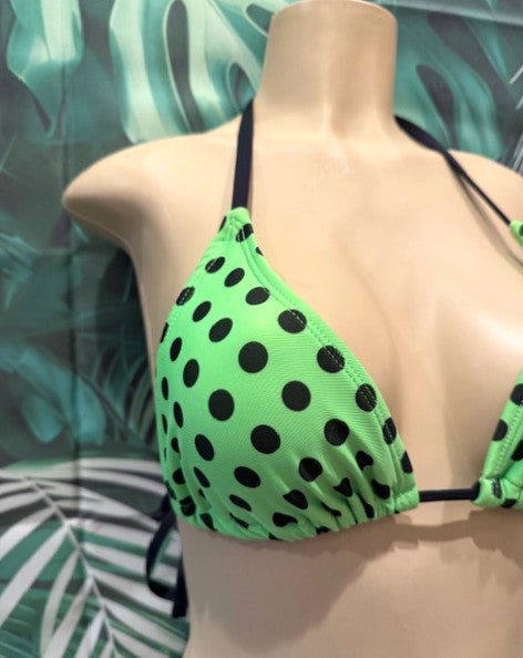 Lyla Triangle Top Neon Green Black Polka Dots
