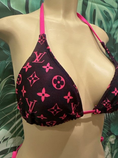 Lyla Triangle Top LV Black and Hot Pink