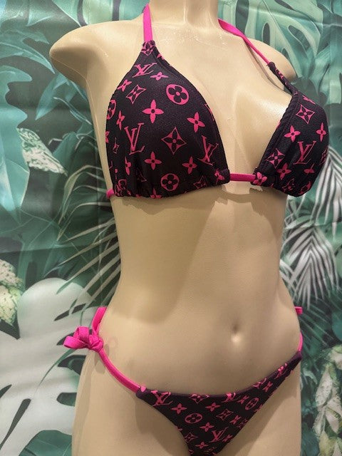 Lyla Triangle Top LV Black and Hot Pink