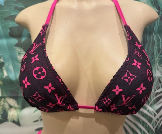 Lyla Triangle Top LV Black and Hot Pink