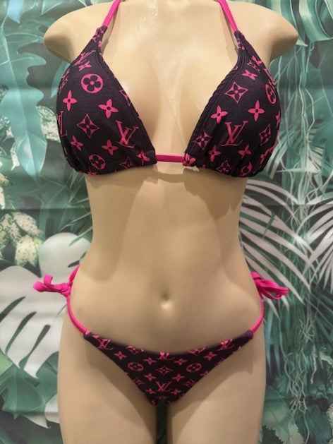 Lyla Triangle Top LV Black and Hot Pink