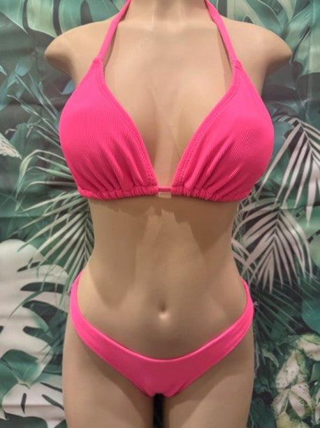 Lyla Triangle Top in Neon Pink Ribbed