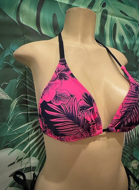 Lyla Triangle Top Pink Black Hibiscus