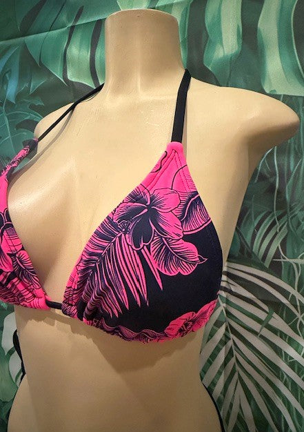 Lyla Triangle Top Pink Black Hibiscus