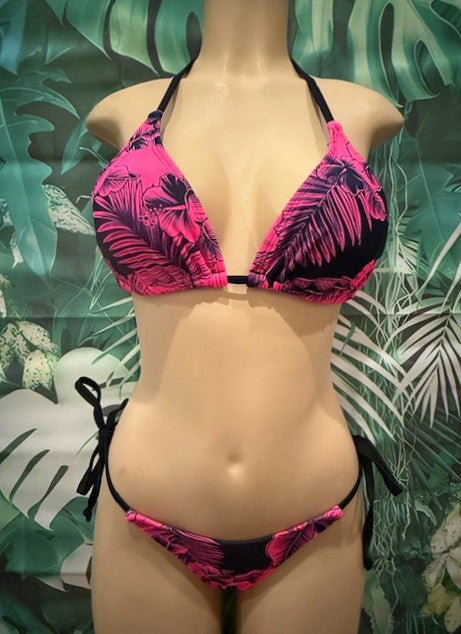 Tulum Thong Bottoms To Tie Pink Black Hibiscus