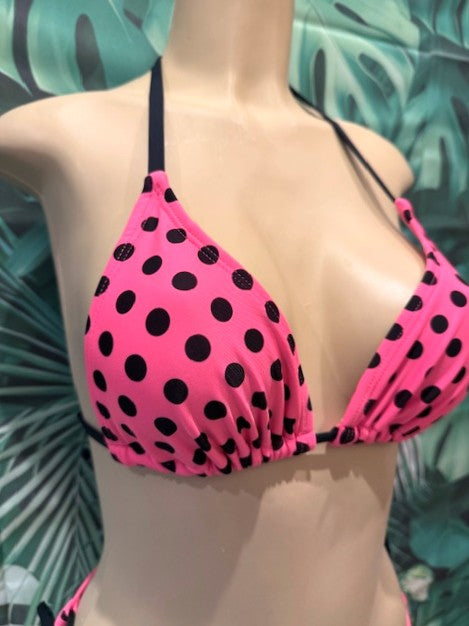 Lyla Triangle Top Neon Pink Black Polka Dots