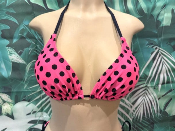 Lyla Triangle Top Neon Pink Black Polka Dots