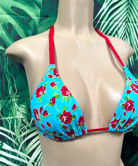 Lyla Triangle Top Turquoise and Red Roses