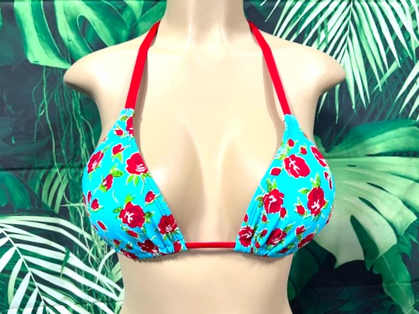 Lyla Triangle Top Turquoise and Red Roses