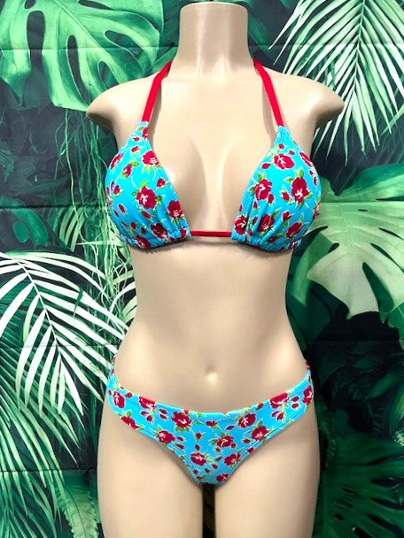 Lyla Triangle Top Turquoise and Red Roses
