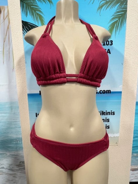 Paradise Bikini Bottoms Brown Berry Ribbed