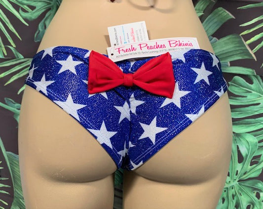 SALE Tonga Bikini Bottoms Patriotic Stars w/ Red Bow Metallic