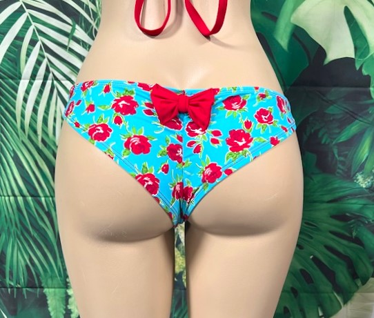 Tonga Bikini Bottoms Turquoise and Red Roses