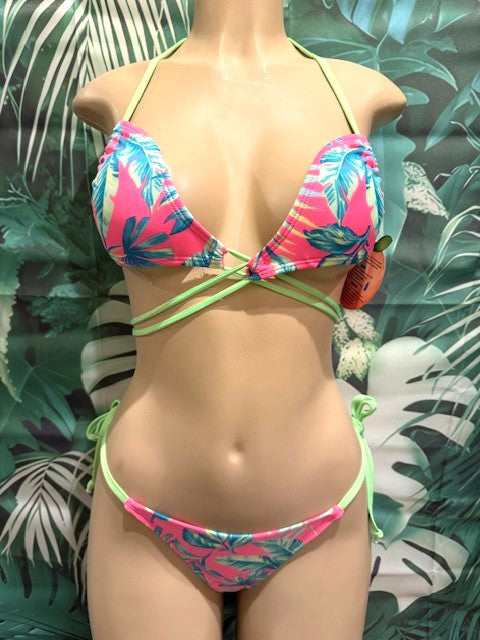 Tulum Thong Bottoms To Tie Neon Green Pink Tropical