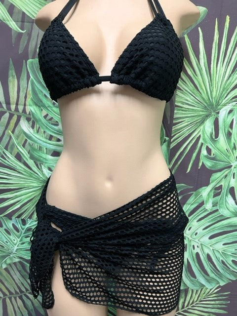 Wrap Skirt Cover Up Sarong Black Crochet Net