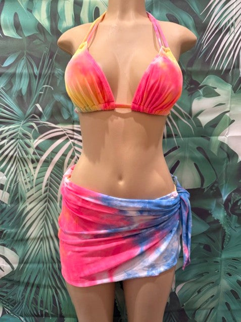 Lola Double String Bikini Top Neon Electric Tie Dye