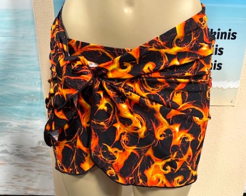 Cabo Tie Side Bottoms Black Orange Flames