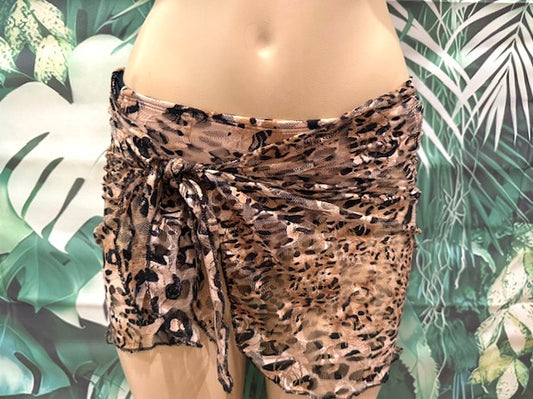 Wrap Skirt Cover Up Sarong Pareo Nakey Leopard Mesh