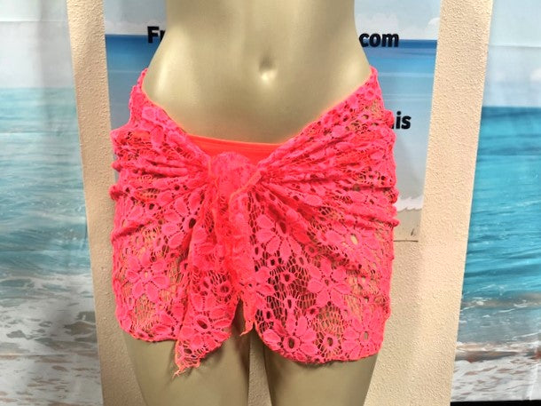 Wrap Skirt Cover Up Sarong Neon Coral Crochet