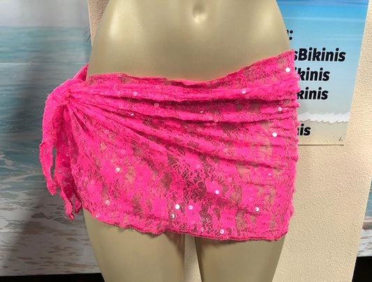 Wrap Skirt Cover Up Sarong Hot Pink Sequin Lace