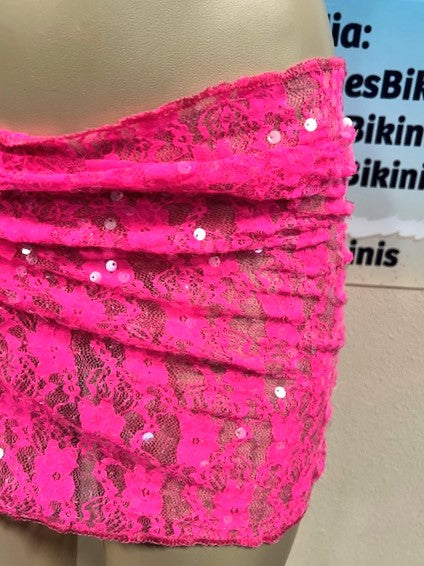 Wrap Skirt Cover Up Sarong Hot Pink Sequin Lace