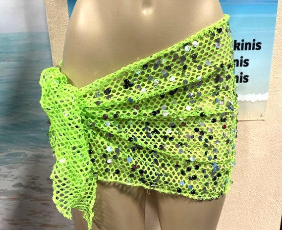 Wrap Skirt Cover Up Sarong Neon Yellow Sequin Lace