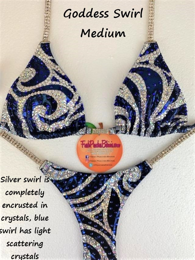 Blue Silver Goddess Swirl Crystal Design Competition Bikini SET Pro Top and Fever Pro Bottoms