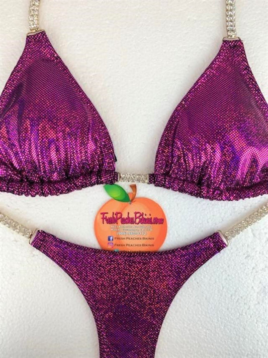 Competition Bikini SET Pro Top and Butterfly Pro Bottoms Fuchsia Sparkle