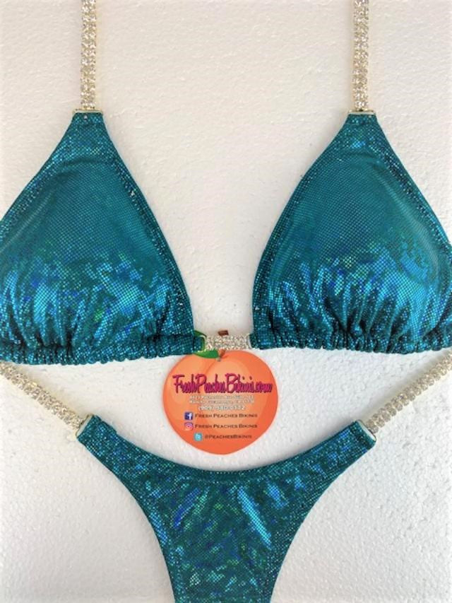 Competition Bikini SET Pro Top and Fever Pro Bottoms Teal Glass
