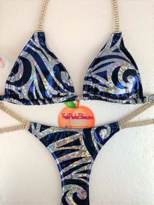 Competition Bikini SET Pro Top and Buttterfly Pro Bottoms Blue Swirl