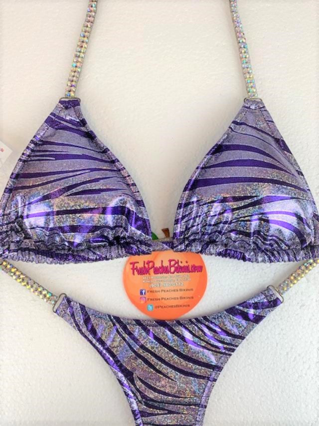 Competition Bikini SET Pro Top and Butterfly Pro Bottoms Purple Zebra Swirl