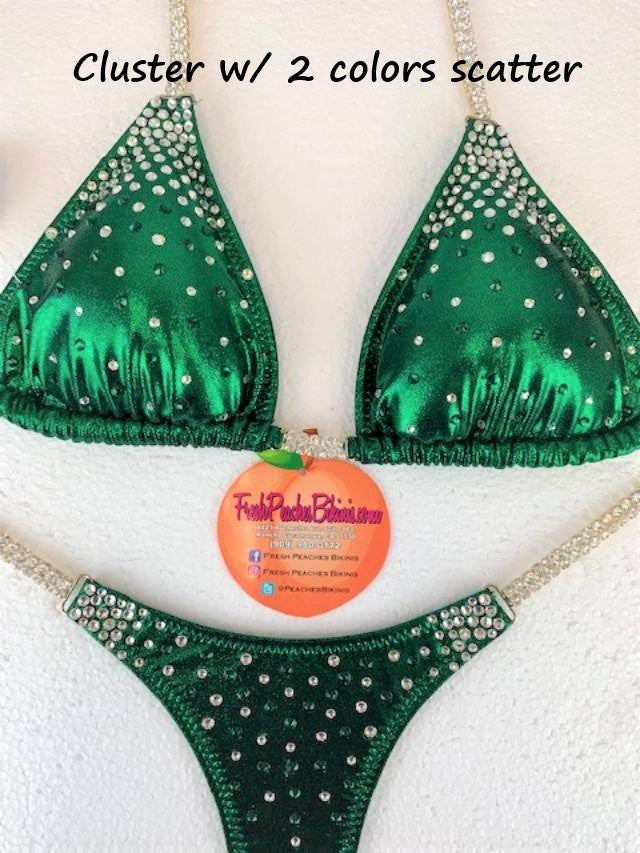 Emerald with Cluster and Scatter Crystal Design Competition Bikini SET Pro Top and Fever Pro Bottoms