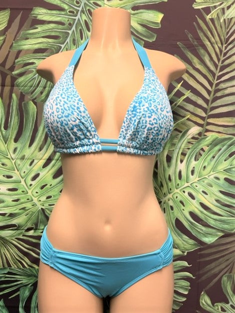 SALE Lola Double String Bikini Top Baby Blue Leopard