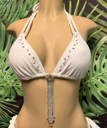 Layla Crystal Bikini Top White with Clear AB crystals & Center Piece