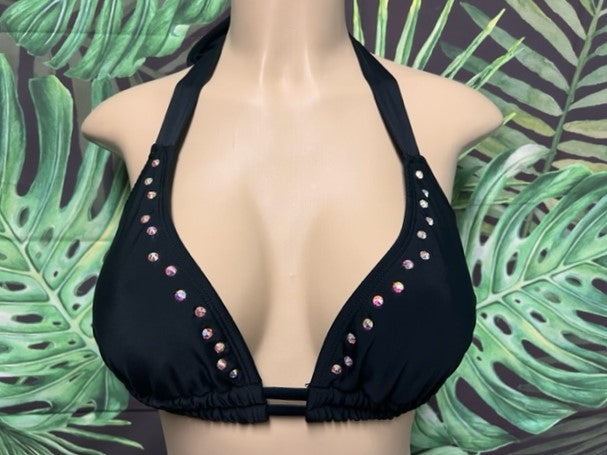 BLING D-G cup Lola Double String Top Black with Double Row AB Crystals