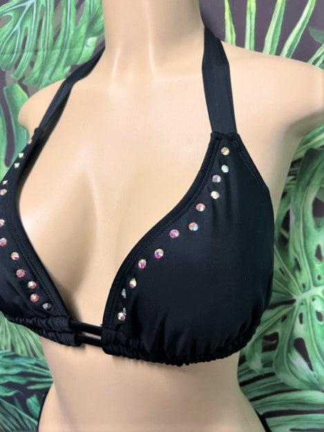 BLING D-G cup Lola Double String Top Black with Double Row AB Crystals