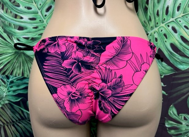 Cabo Tie Side Bottoms Pink Black Hibiscus
