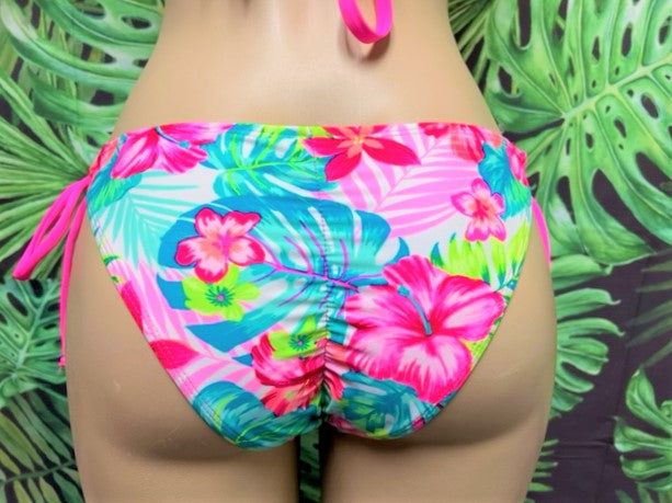 Cabo Tie Side Bottoms Neon Pink Tropical