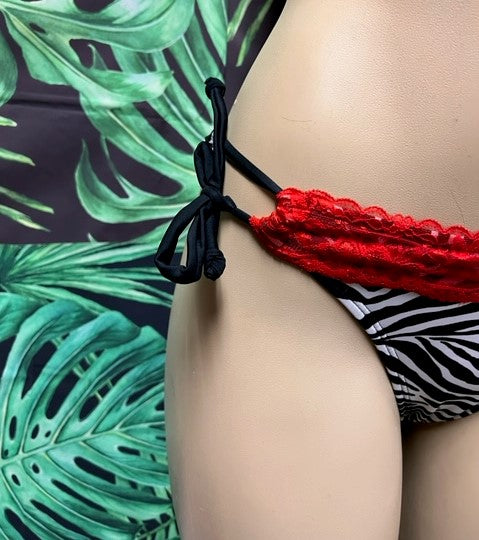 SALE Cabo Tie Side Bottoms Zebra with Lace